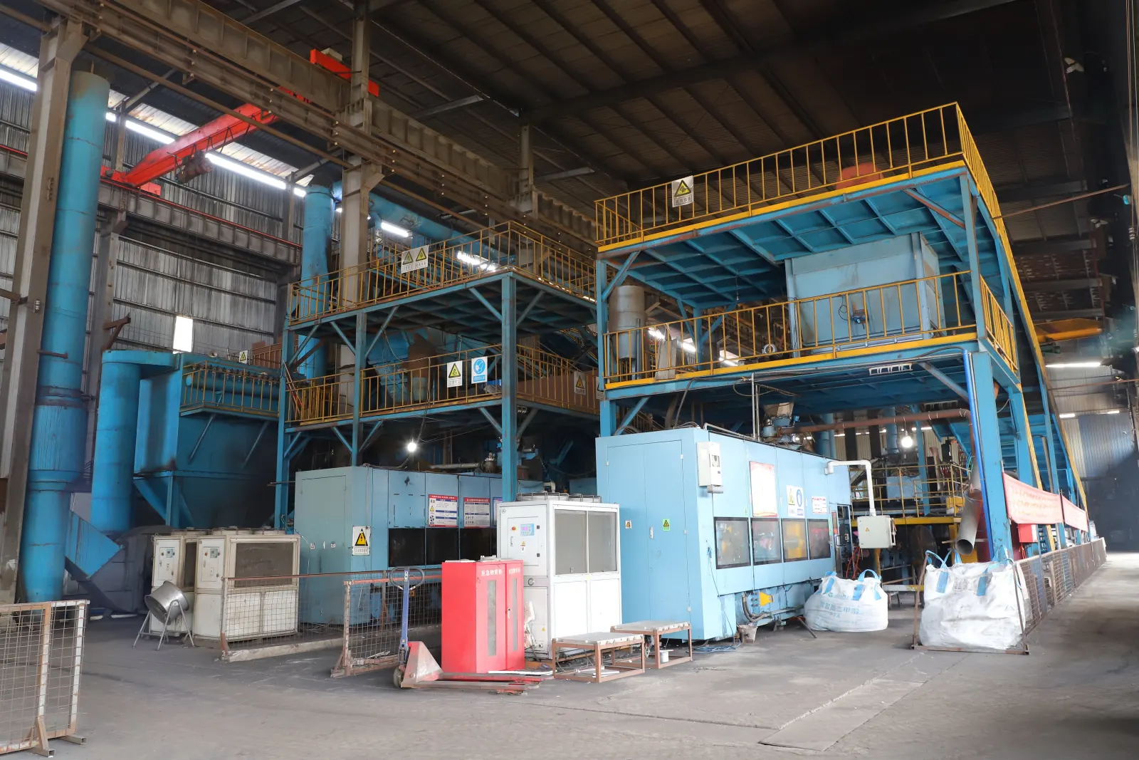Cast iron production line overview inside a manufacturing workshop