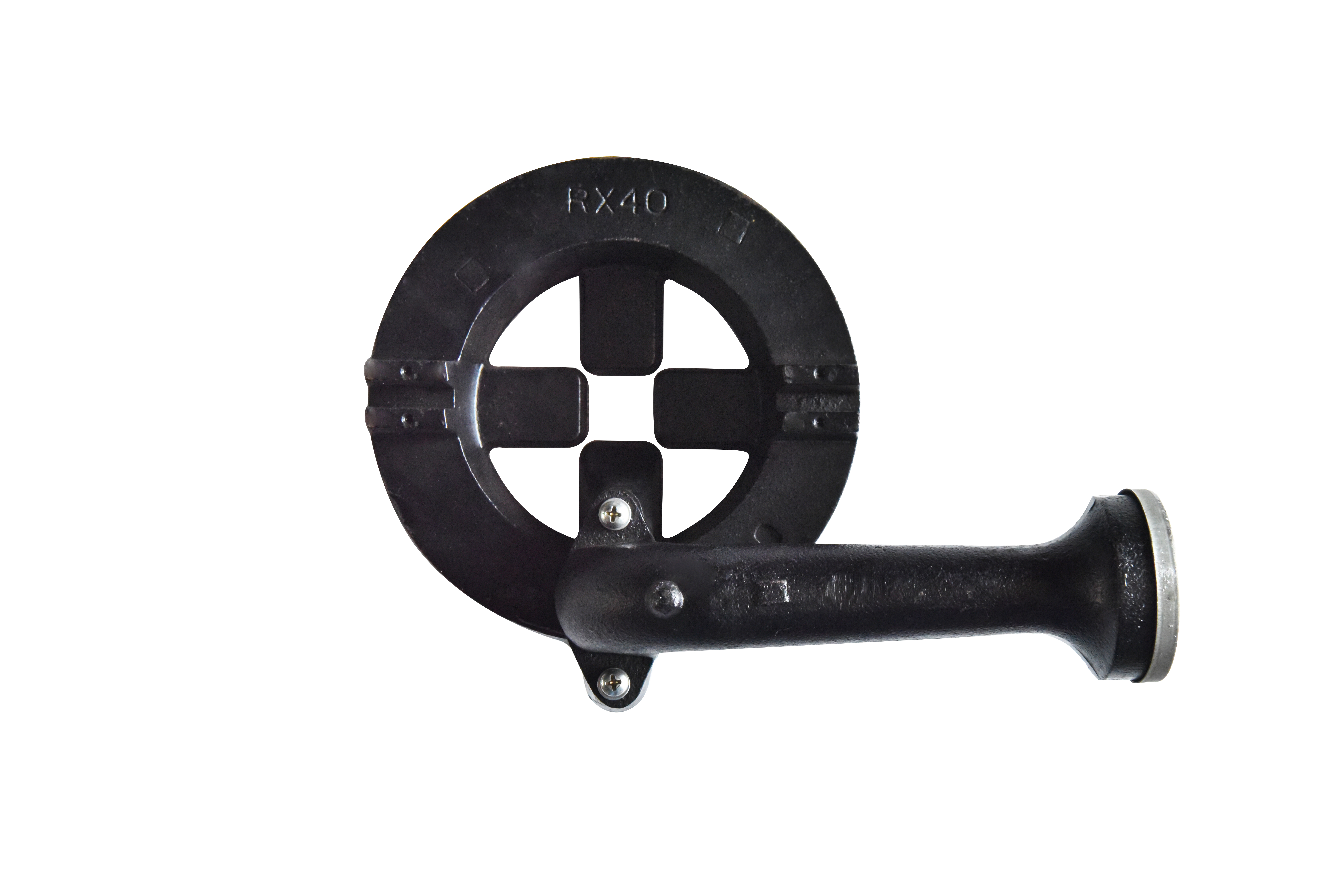 Round cast iron burner component with inlet tube
