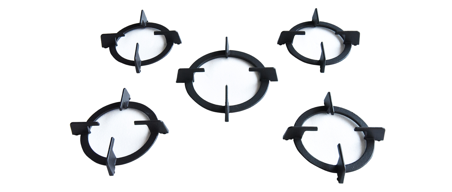 Five-piece oval cast iron pan support set